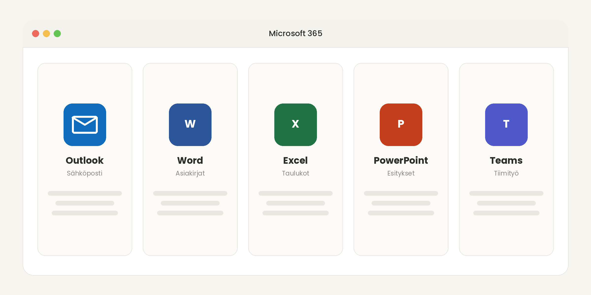 Microsoft 365 -sovellukset: Outlook, Word, Excel, PowerPoint ja Teams